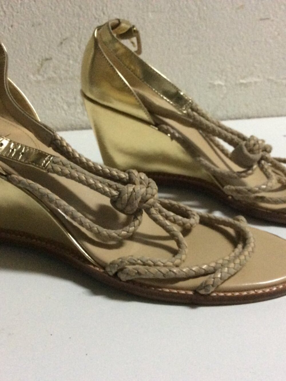Cole Haan Gold Braided Wedge Sandals Size 7.5M
